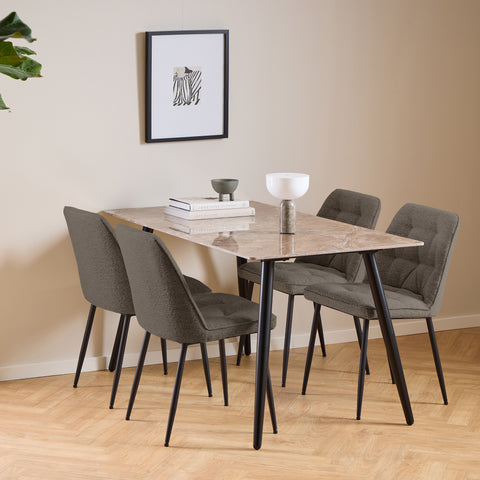 Wicklow Ceramic Dining Table Brown/Black 140x80cm includes 4 Brooke Dining Chairs in Taupe — front view