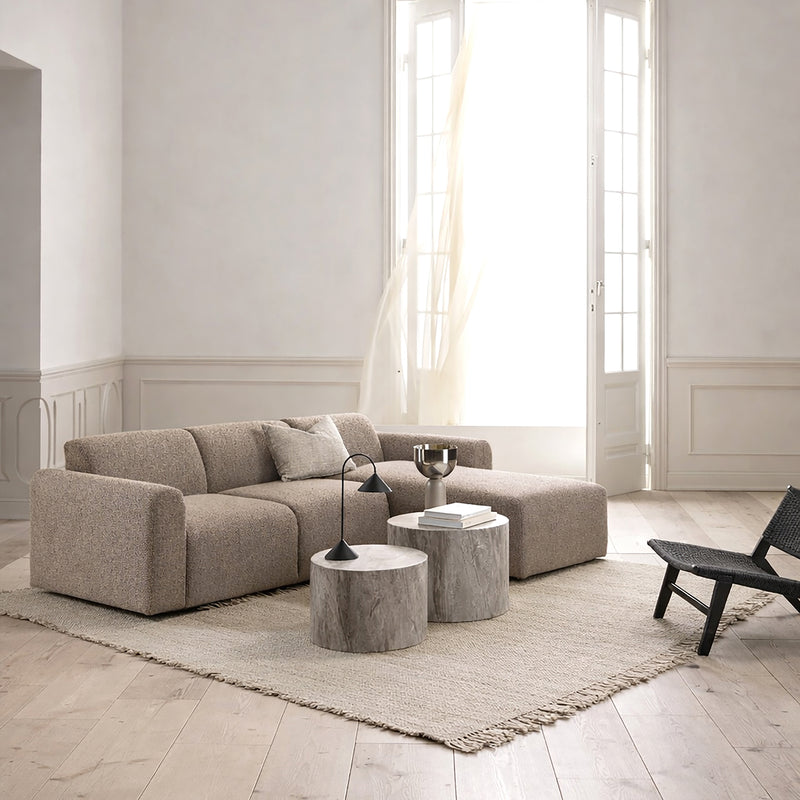 Midfield Right Hand Facing 2 Seater Chaise Longue in Boucle Beige Fabric — alternative angle