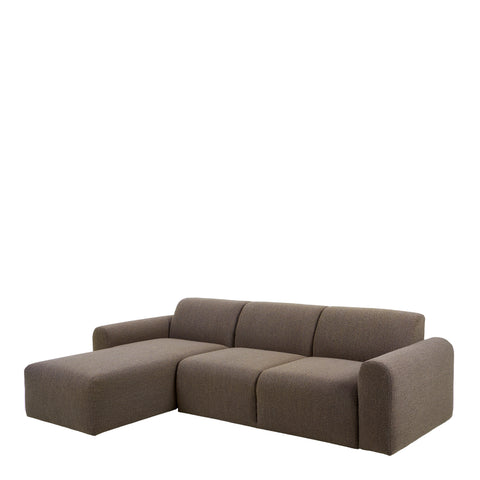 Midfield Left Hand Facing 2 Seater Chaise Longue in Boucle Taupe Fabric — front view
