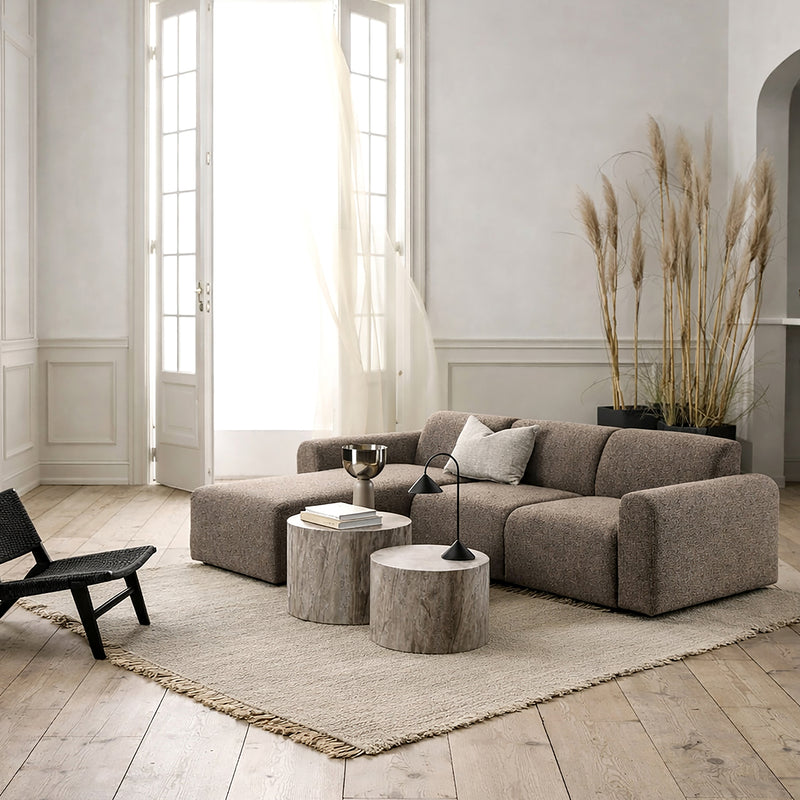 Midfield Left Hand Facing 2 Seater Chaise Longue in Boucle Taupe Fabric — alternative angle