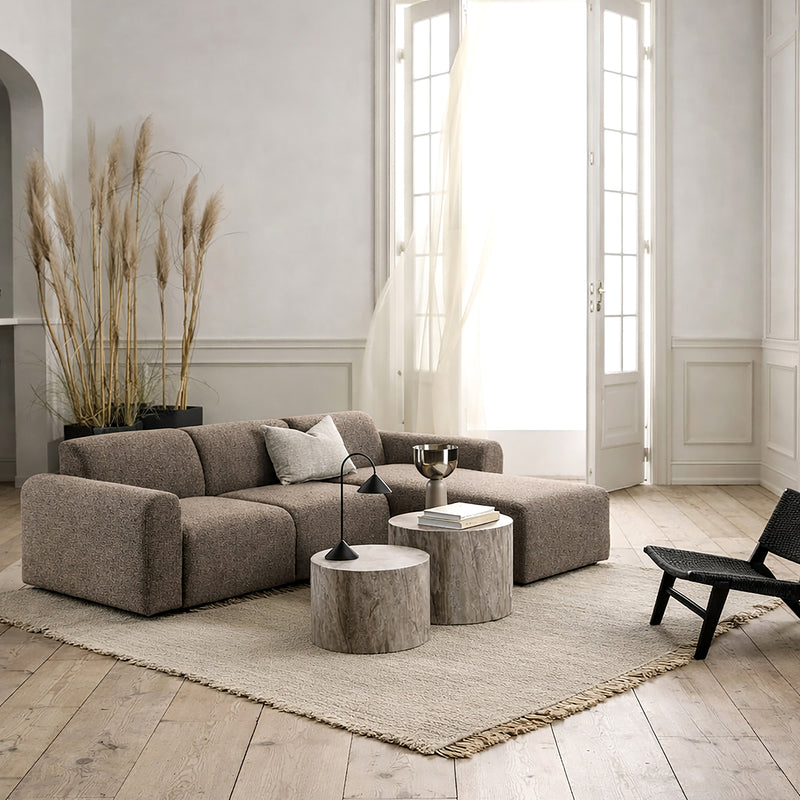Midfield Right Hand Facing 2 Seater Chaise Longue in Boucle Taupe Fabric — alternative angle
