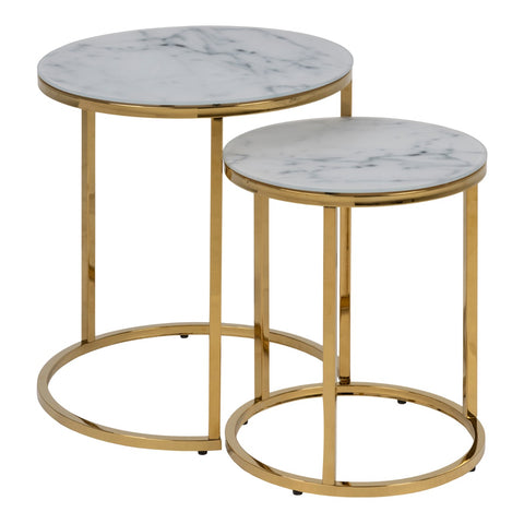 Alisma Nest of 2 Tables - White Marble Glass & Gold Base