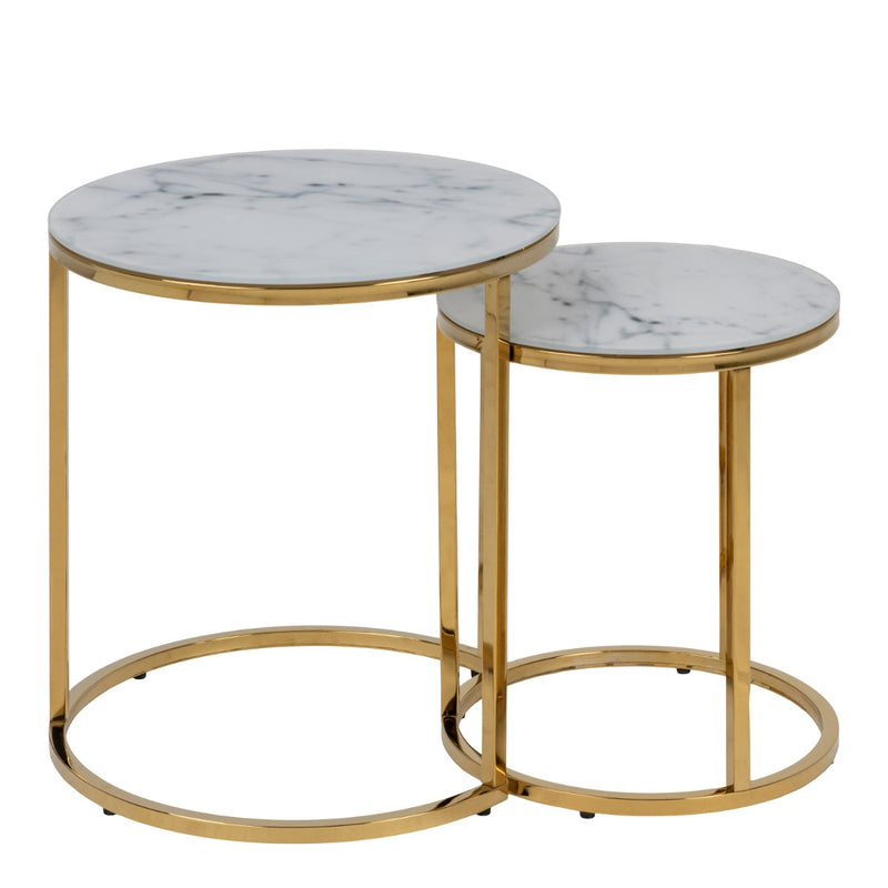 Alisma Nest of 2 Tables - White Marble Glass & Gold Base