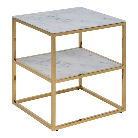 Alisma Bedside Table with White Marble Glass & Gold Base