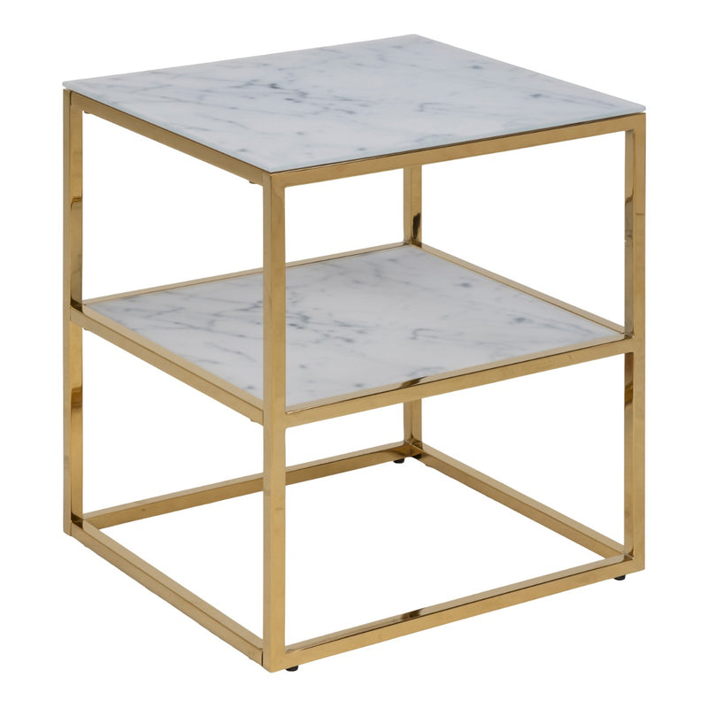 Alisma Bedside Table with White Marble Glass & Gold Base