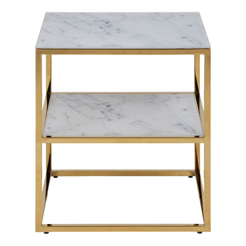 Alisma Bedside Table with White Marble Glass & Gold Base