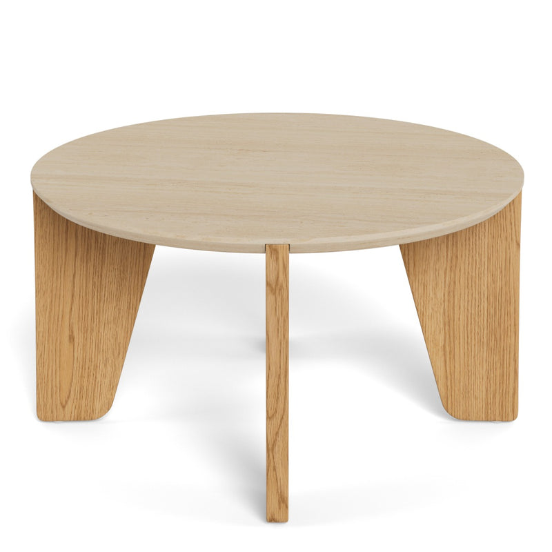 Dockland Round Coffee Table in Travertine & Wild Oak