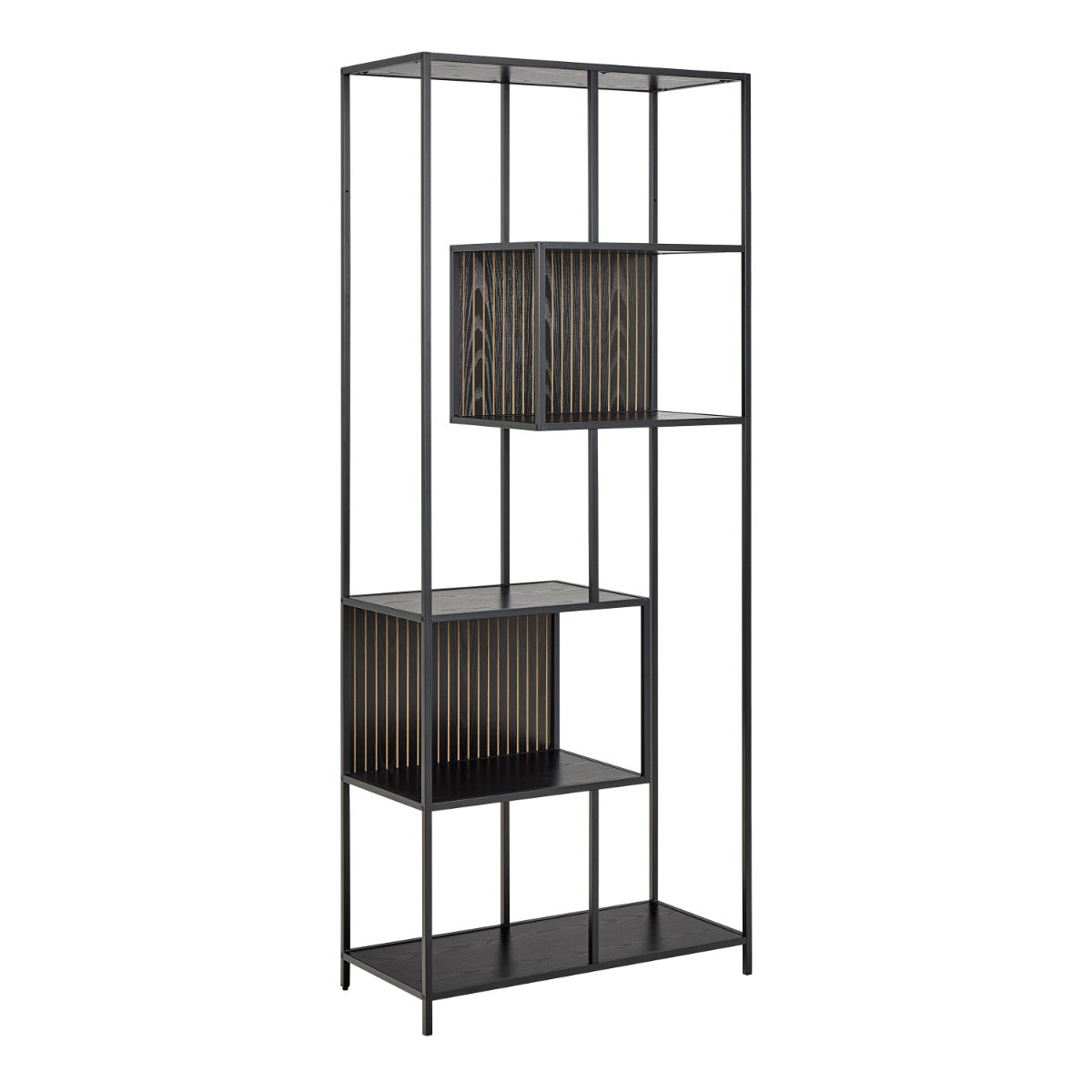 Seaford Black Bookcase with 5 Shelves - Modern Storage