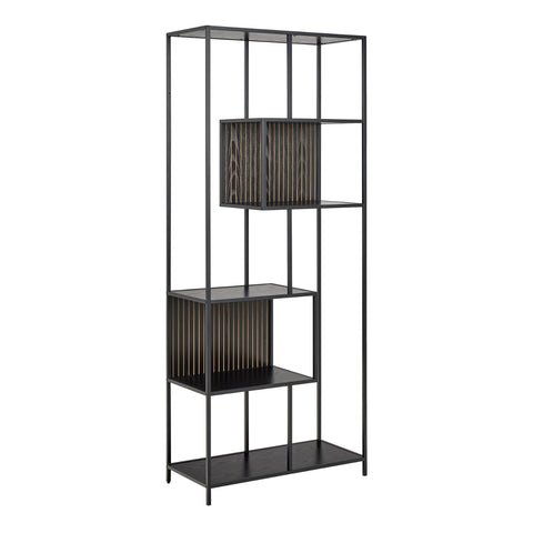 Seaford Black Bookcase with 5 Shelves - Modern Storage