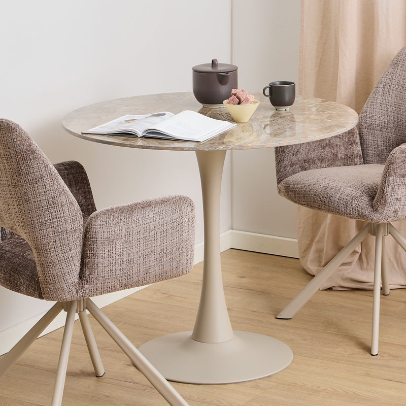 Malta Round Dining Table - Brown Ceramic & Grey Base