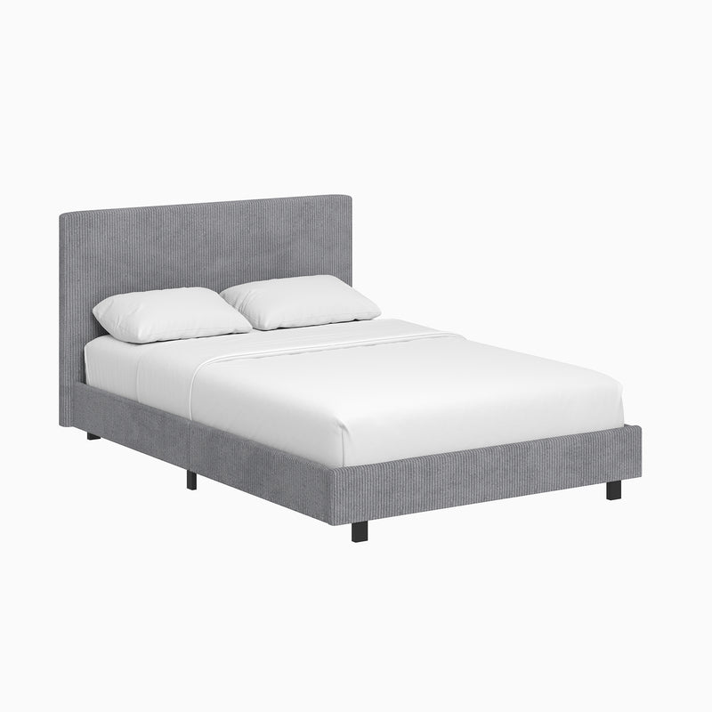 Grey Small Double Bedframe Ribbed Fabric