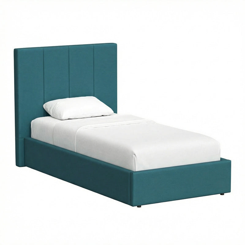 Hoscar Single Ottoman Storage Bedframe - Dolphin Blue Fabric