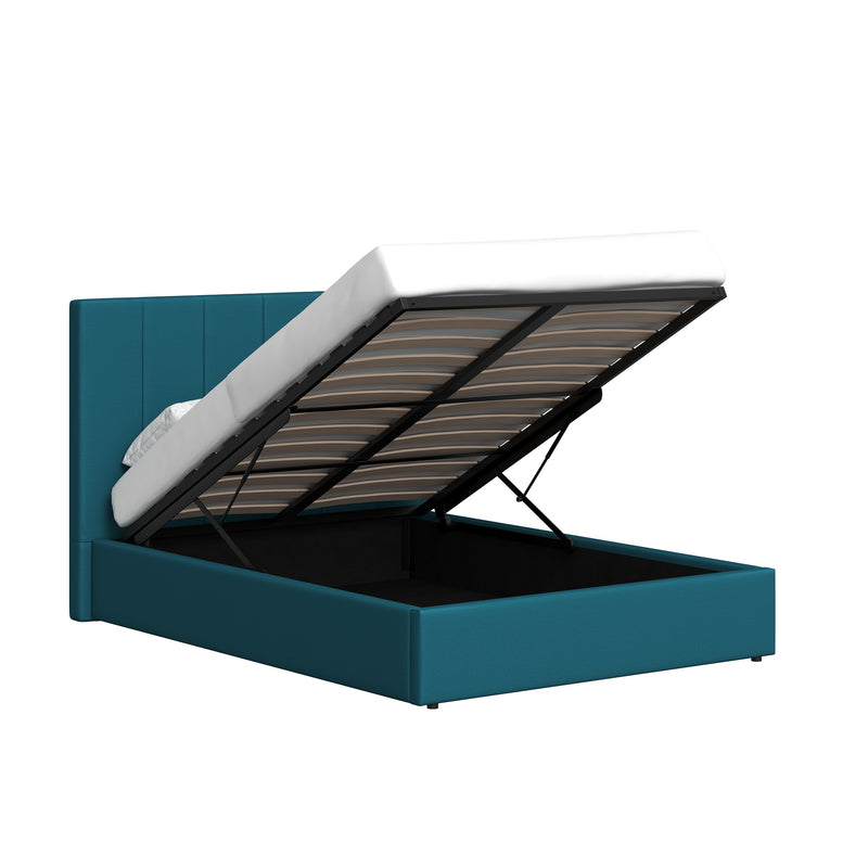 Hoscar Small Double Ottoman Storage Bedframe - Dolphin Blue Fabric