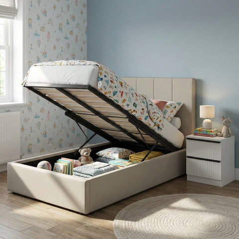 Hoscar Single Ottoman Storage Bedframe - Oatmeal Fabric