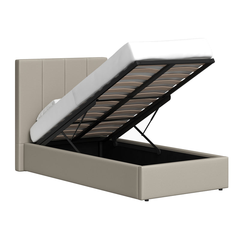 Hoscar Single Ottoman Storage Bedframe - Oatmeal Fabric