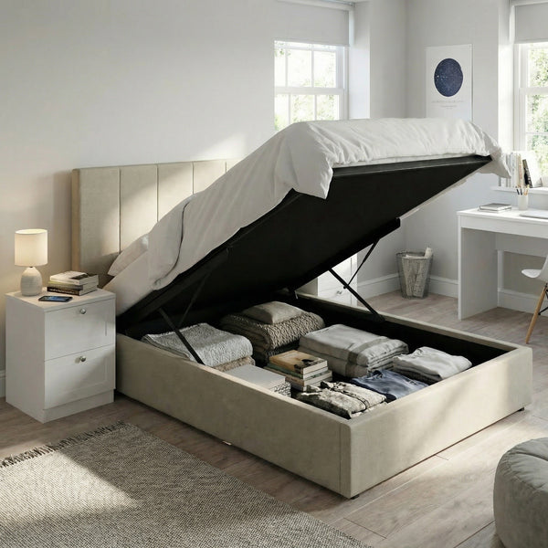 Hoscar Double Size Ottoman Storage Bedframe - Oatmeal Fabric