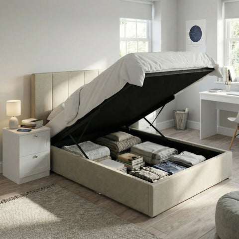 Hoscar Double Size Ottoman Storage Bedframe - Oatmeal Fabric