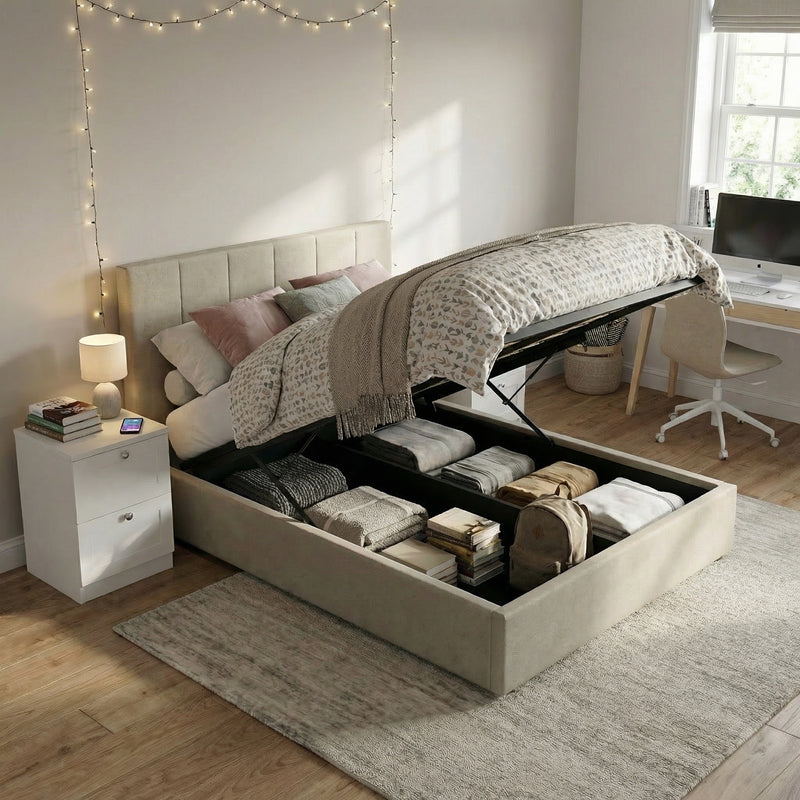 Hoscar Small Double Ottoman Storage Bedframe - Oatmeal Fabric