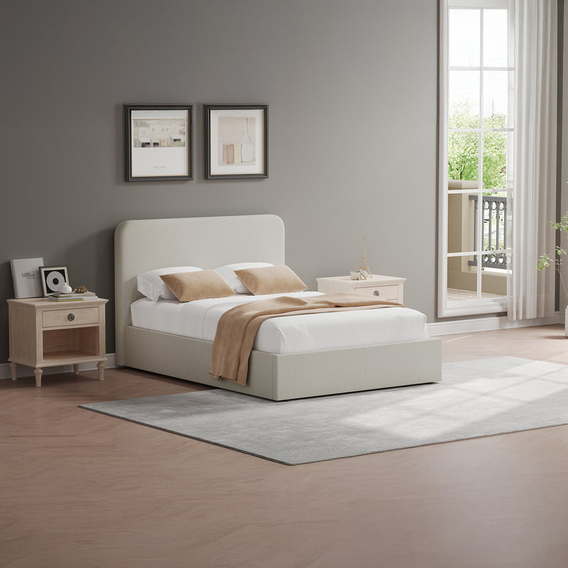 Walton Beige Fabric Double Ottoman Storage Bedframe