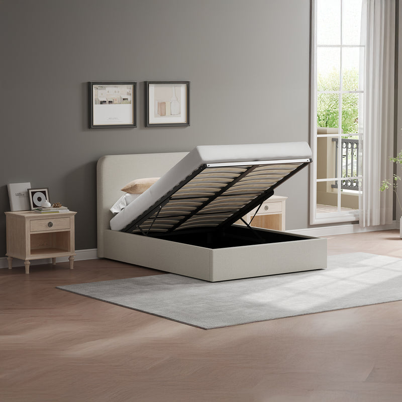 Walton Beige Fabric Double Ottoman Storage Bedframe