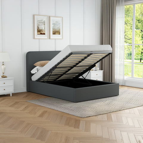 Walton Grey Linen Double Ottoman Bed | Gas-Lift Storage | High Headboard