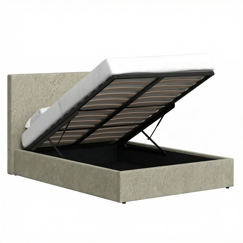 Rufford Double Size Ottoman Storage Bedframe - Marbled Sand Fabric