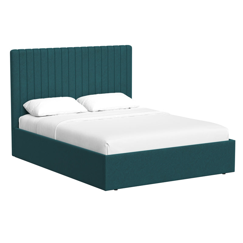 Sollom King Size Tall Ottoman Storage Bedframe - Marbled Teal Fabric