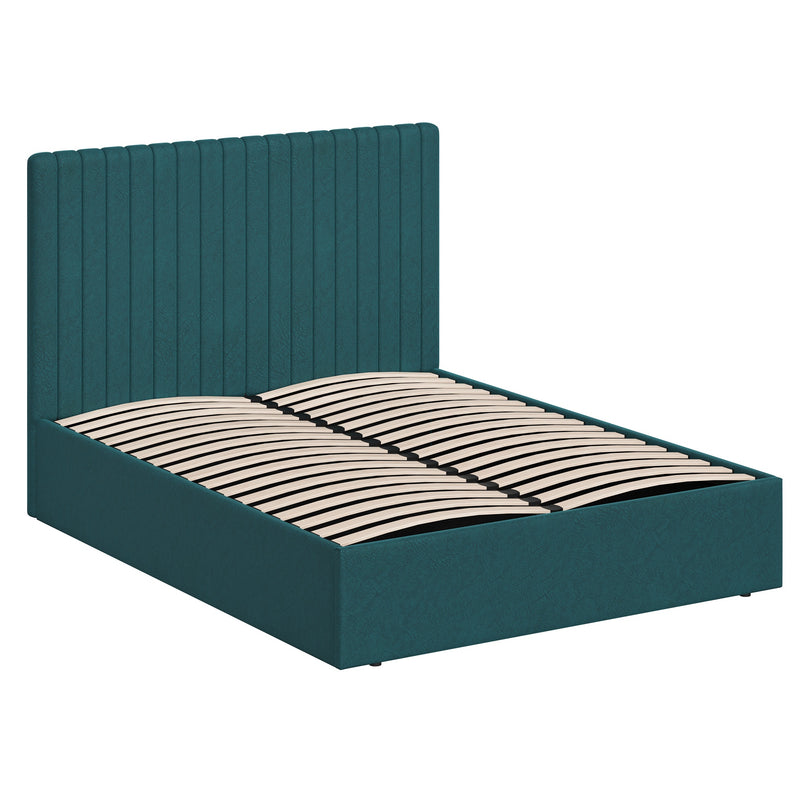 Sollom Double Size Tall Ottoman Storage Bedframe - Marbled Teal Fabric