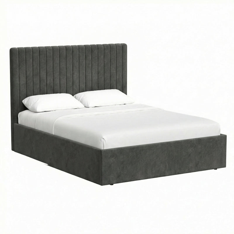 Sollom King Size Tall Ottoman Storage Bedframe - Nickel Grey Fabric