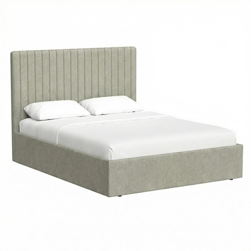 Sollom Double Size Tall Ottoman Storage Bedframe - Marbled Sand Fabric