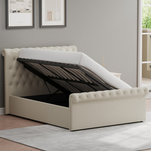 Abbey Double Size Side Lift Ottoman Storage Bedframe - Almond Fabric