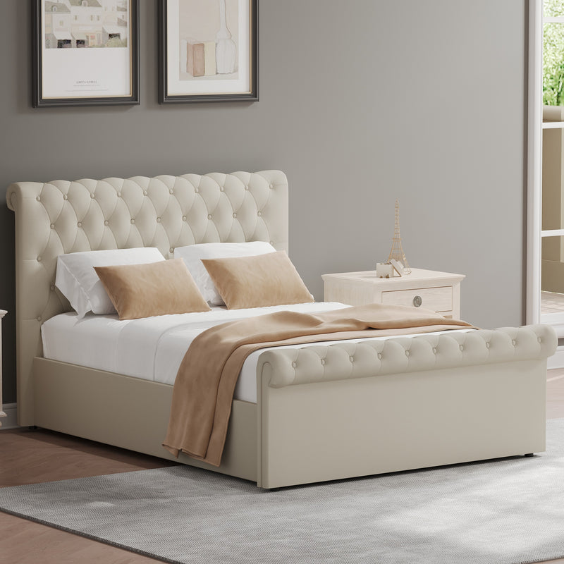 Abbey Double Size Side Lift Ottoman Storage Bedframe - Almond Fabric