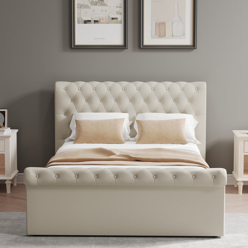 Abbey Double Size Side Lift Ottoman Storage Bedframe - Almond Fabric