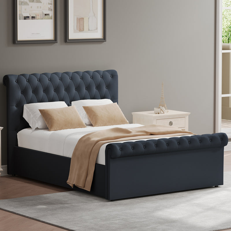 Abbey Double Size Side Lift Ottoman Storage Bedframe - Charcoal Fabric