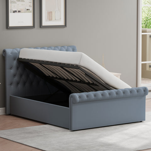 Abbey Double Size Side Lift Ottoman Storage Bedframe - Steel Grey Fabric