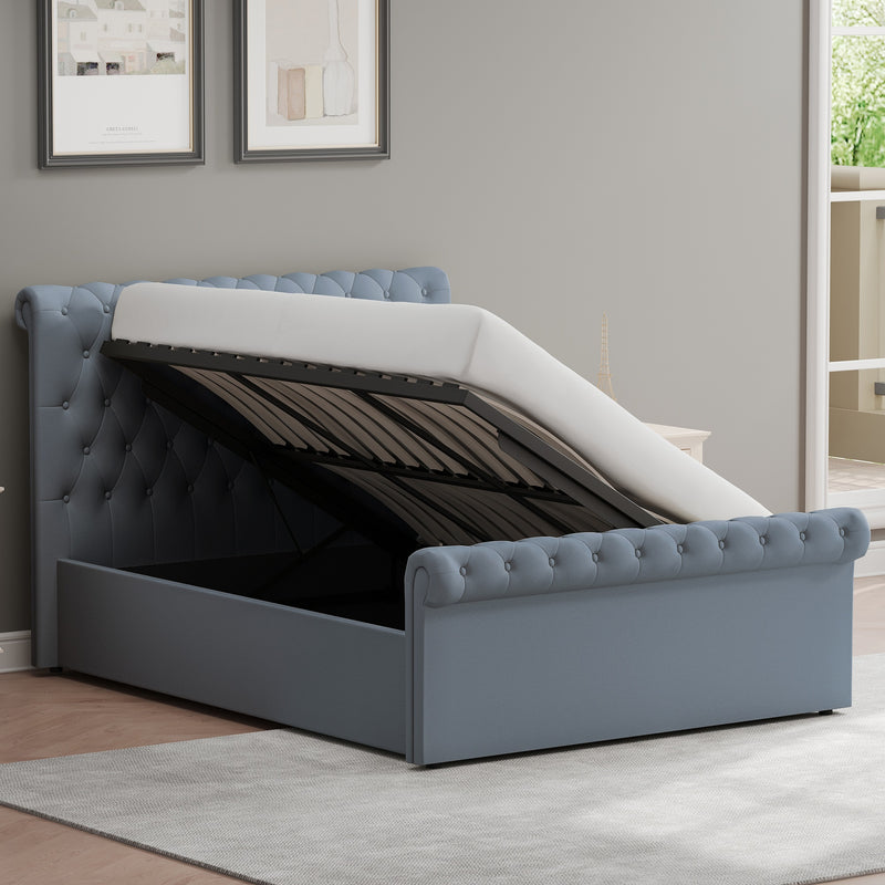 Abbey Double Size Side Lift Ottoman Storage Bedframe - Steel Grey Fabric