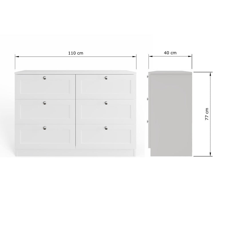 FWStyle Artus Shaker 6 Drawer Chest Of Drawers Matt White
