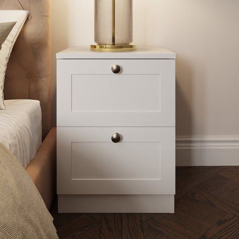 FWStyle Artus Shaker 2 Drawer Bedside Table Nightstand Matt White