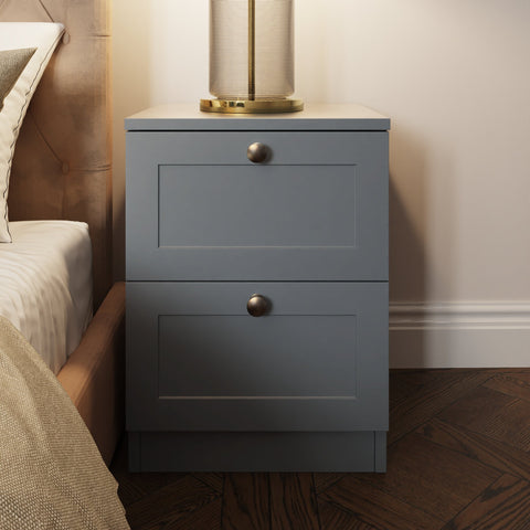 FWStyle Artus Shaker 2 Drawer Bedside Table Nightstand Matt Grey