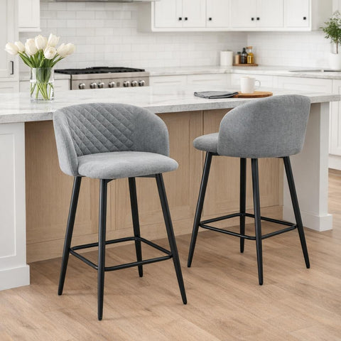 Amara Grey Fabric Swivel Bar Chair - Pack of 2