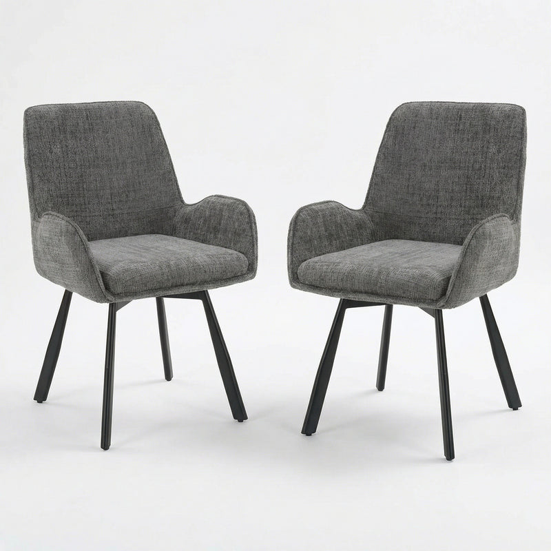Amelia Pack of 2 Swivel Dining Chairs - Grey Chenille fabric