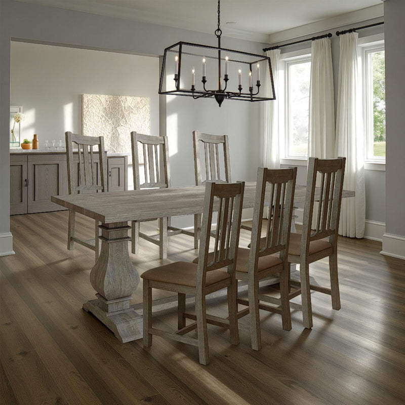Bowood 2m Dining Table Solid Reclaimed Limewashed Pine + 6 Chairs