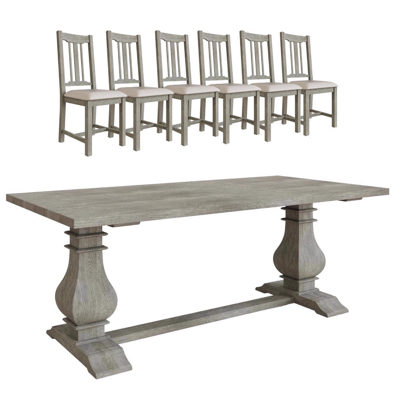 Bowood 2m Dining Table Solid Reclaimed Limewashed Pine + 6 Chairs