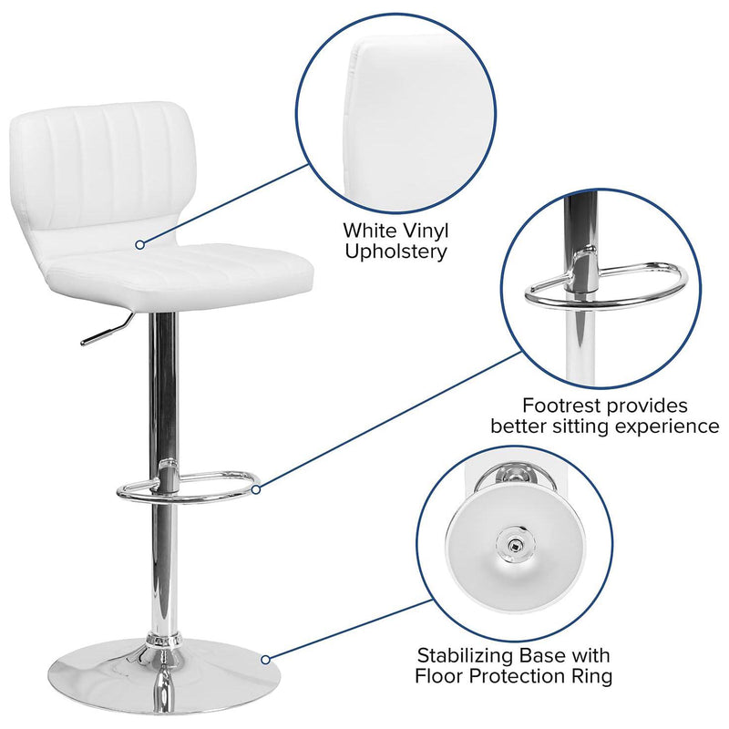 Set Of 2 White Faux Leather Rotating Barstools