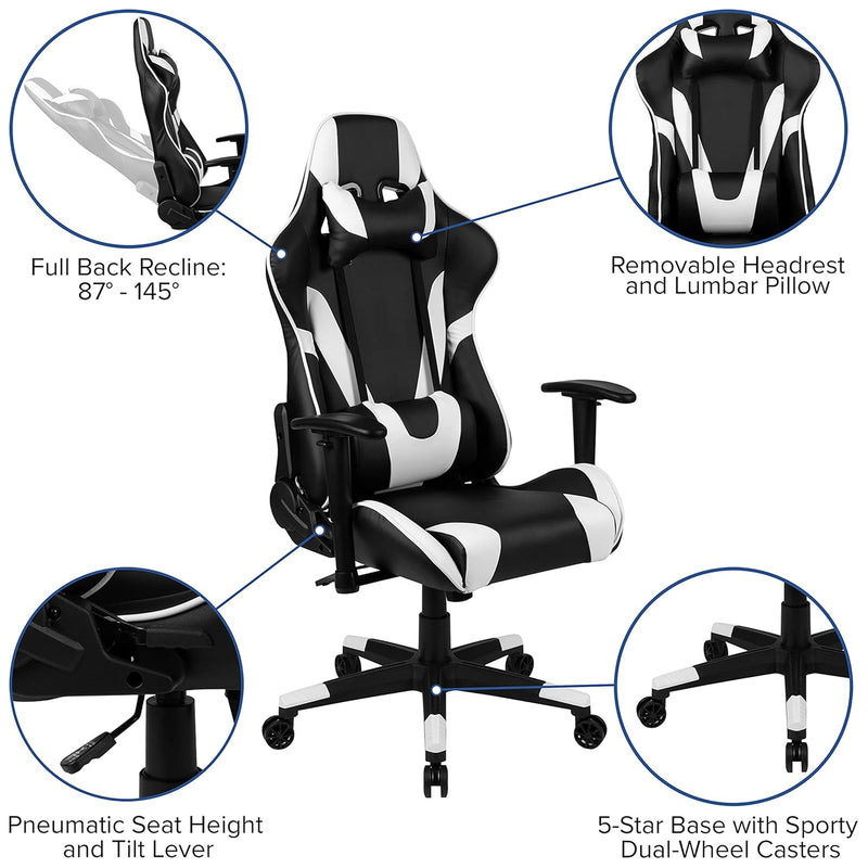 X20 Black & White Faux Leather Racer Style Gaming Office Chair
