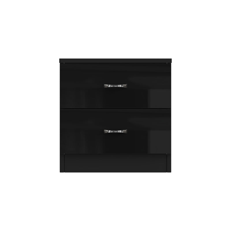 FWStyle Chilton 2 Drawer Bedside Cabinet - Black Gloss Front