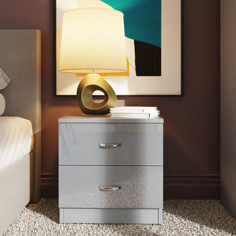 FWStyle Chilton 2 Drawer Bedside Cabinet - Grey Gloss Front