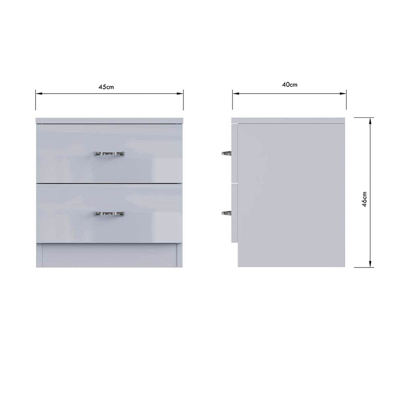 FWStyle Chilton 2 Drawer Bedside Cabinet - Grey Gloss Front