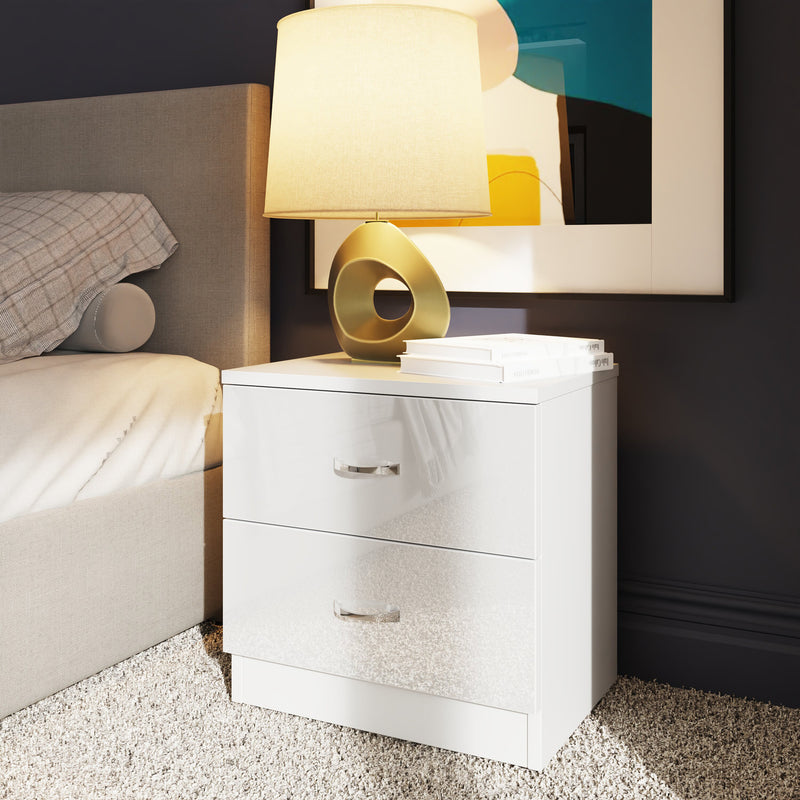 FWStyle Chilton 2 Drawer Bedside Cabinet - White Gloss Front
