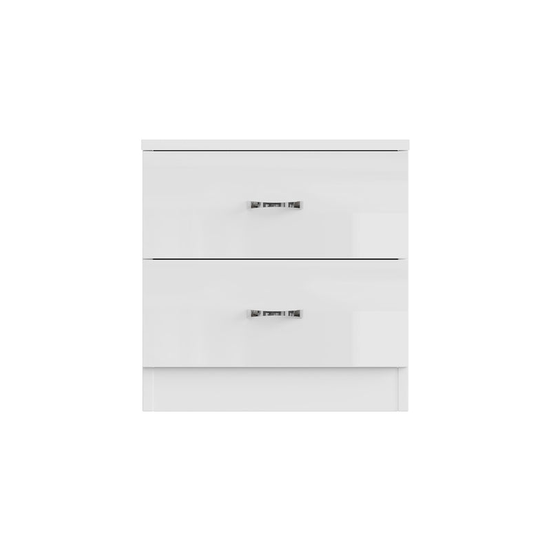 FWStyle Chilton 2 Drawer Bedside Cabinet - White Gloss Front